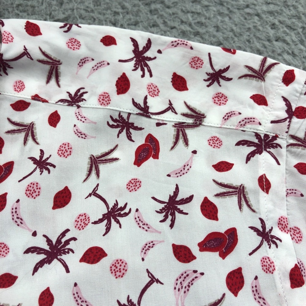 Canali Shirt Mens Medium White Red Palm Tree Fruit Tropical Print Made In Italy